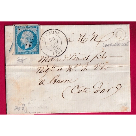 N°14 PC 707 LA CAMBE CALVADOS BOITE RURALE C LONGUEVILLE POUR BEAUNE COTE D'OR LETTRE
