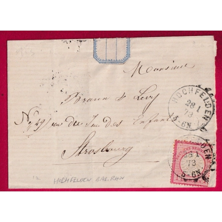 ALSACE LORRAINE HOCHFELDEN BAS RHIN 1873 BAS RHIN 1873 POUR STRASBOURG LETTRE