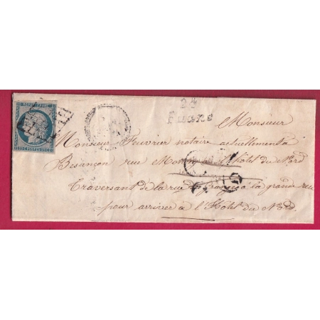 N°4 CURSIVE 24 FUANS DOUBS GRILLE DATEUR B POUR BESANCON 1851 LETTRE