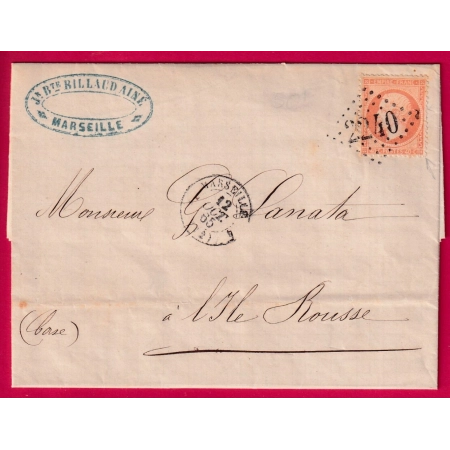 N°23 GC 2240 MARSEILELE 4 12 4 POUR ISLE ROUSSE CORSE 1865 LETTRE