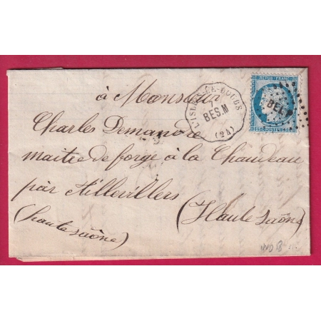 N°60  CONVOYEUR STATION L'ISLE SUR LE DOUBS IGNE BES.M POUR AILLEVILLERS HAUTE SAONE RARE INDICE 18 LETTRE