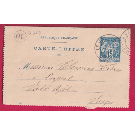 ENTIER SAGE 15C BLEU LE VAL D'AJOL VOSGES OL POINTILLE LA CROIX POUR LE VAL D'AJOL LETTRE