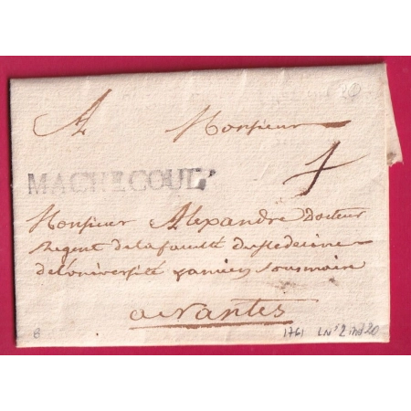 MARQUE MACHECOUL LOIRE INFERIEURE 1761 LENAIN N°2 INDICE 20 POUR NANTES BELLE FRAPPE LETTRE