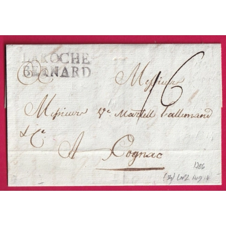 MARQUE LA ROCHE BERNARD MORBIHAN 1786 LENAIN N°2 INDICE 14 POUR COGNAC CHARENTE LETTRE