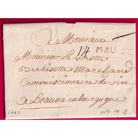 MARQUE MAUBEUGE NORD 1742 LENAIN N°7 INDICE 19 POUR BEAUNE COTE D'OR LETTRE
