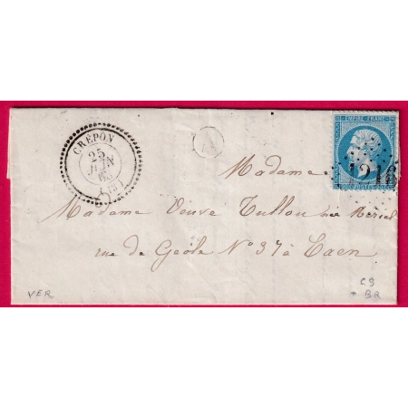 N°22 GC 1216 CREPON CALVADOS BOITE RURALE A VER POUR CAEN CAD TYPE 22 LETTRE