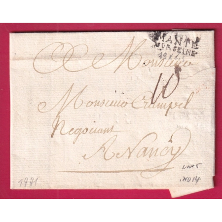 MARQUE MANTES SEINE ET OISE 1771 LENAIN N°5 INDICE 14 POUR NANCY MEURTHE ET MOSELLE LETTRE