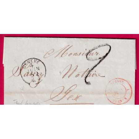 TARIF FRONTALIER GENEVE SUISSE ENTREE SUISSE 1 FERNEX 1 1852 POUR GEX AIN  LETTRE