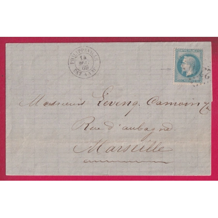 N°22 PHILIPPEVILLE BATEAU A VAPEUR POUR MARSILLE GC 2240 1869 LETTRE