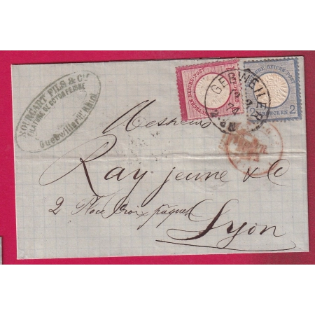 ALSACE LORRAINE GUEBWILLER HAUT RHIN 1874 POUR LYON RHONE LETTRE