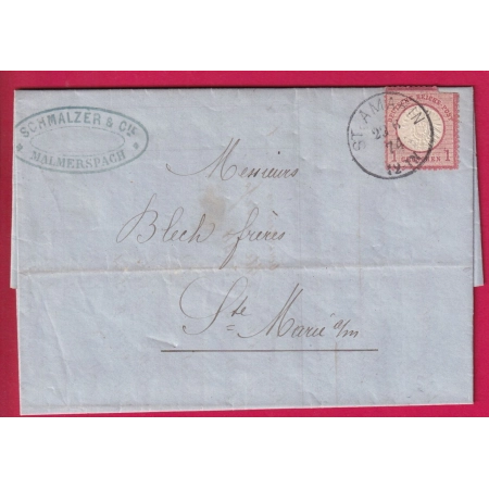 ALSACE LORRAINE ST AMARIN TEXTE DE MALMERSPACH POUR STE MARIE AUX MINES HAUT RHIN 1874 LETTRE