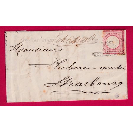 ALSACE LORRAINE SELESTAT HAUT RHIN MANUSCRIT AMBULANT BASL WEISSENBURG POUR STRASBOURG LETTRE