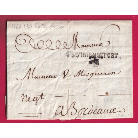 MARQUE ST SAVINIEN DE PORT 1769 CHARENTE INFERIEURE INDICE 16 LENAIN N°2 POUR BORDEAUX LETTRE