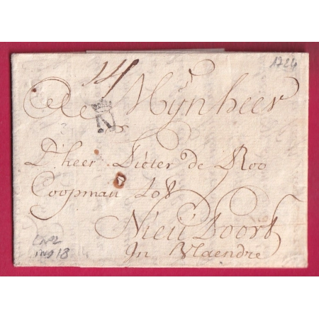 MARQUE N COURONNE NANTES 1724 LOIRE INFERIEURE LENAIN N°2 POUR NIEUPORT BEIGIQUE TAXE 14  LETTRE