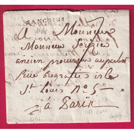 MARQUE SANCOINS CHER 1791 LENAIN N°1 INDICE 14 POUR PARIS LETTRE