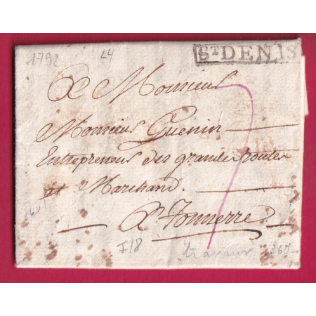 MARQUE ENCADREE ST DENIS SEINE 1792 LENAIN N°4 INDICE 18 POUR TONNERRE YONNE LETTRE