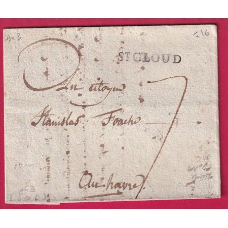 MARQUE ST CLOUD SEINE ET OISE AN3 1795 LENAIN N°1 INDICE 16 POUR LE HAVRE LETTRE