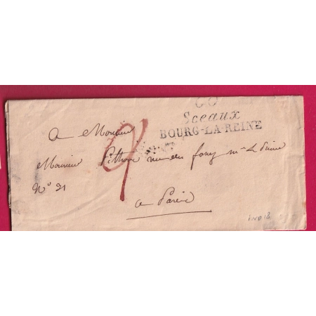 DOUBLE CURSIVE 60 SCEAUX BOURG LA REINE SEINE 1824 POUR PARIS INDICE 18 LETTRE