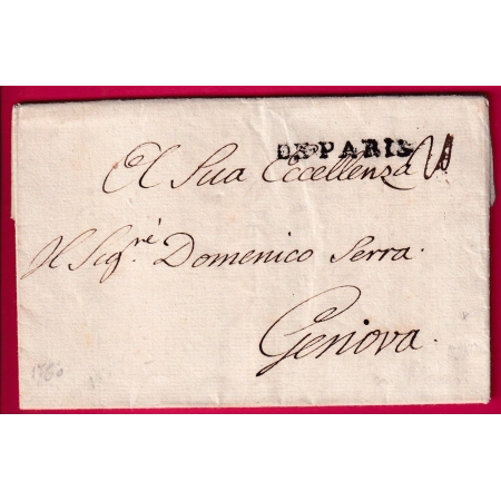 MARQUE DE PARIS 1760 POUR GENES GENOVA ITALIE ITALIA LETTRE