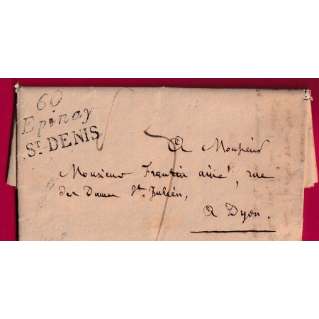 DOUBLE CURSIVE 60 EPINAY ST DENIS SEINE 1832 POUR DIJON COTE D'OR INDICE 18 LETTRE