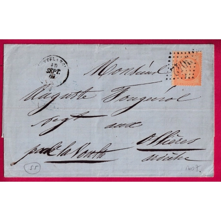 N°23 GC 3042 PUTTELANGE MOSELLE 1867 POUR LES OLLIERES ARDECHE LETTRE COVER