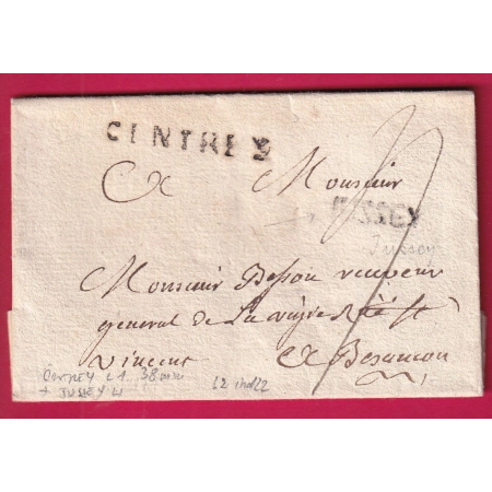 DOUBLE MARQUE JUSSEY L1 + CINTREY L1 38mm HAUTE SAONE LENAIN N°2 INDICE 22 POUR BESANCON DOUBS LETTRE
