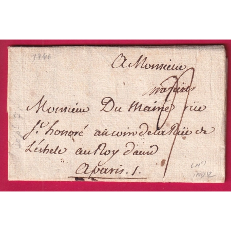 MARQUE MANUSCRIT MEZIERES ARDENNES 1746 POUR PARIS LENAIN N°1 INDICE 12 LETTRE