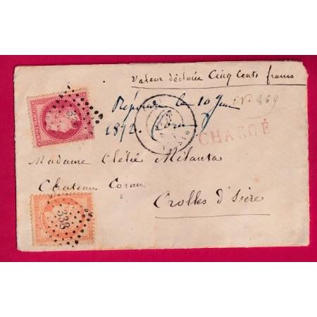 N°32 38 PC DU GC 338 BASTIA CORSE LETTRE CHARGE POUR CROLLES ISERE LETTRE