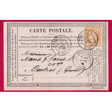 N°55 CAD TYPE 18 PERIGUEUX DORDOGNE POUR COUTRAS GIRONDE CARTE PRECURSEUR LETTRE