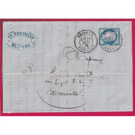 N°60 CAD TYPE 18 BEZIERS HERAULT POUR MARSEILLE ADRESSE DECOUPE LETTRE