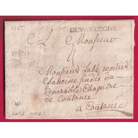 MARQUE DE VALOGNES MANCHE 1765 LENAIN N°3 INDICE 12 POUR COUTANCE LETTRE