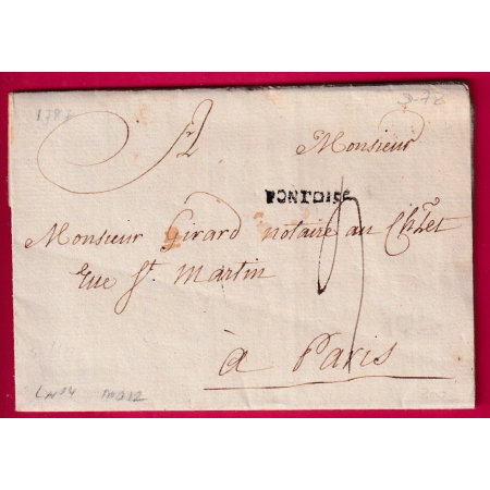 MARQUE PONTOISE SEINE ET OISE 1787 LENAIN N°4 INDICE 12 POUR PARIS LETTRE