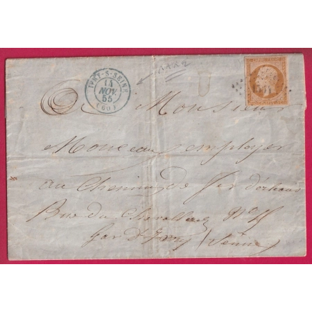 N°13 PC 1564 CAD BLEU IVRY SUR SEINE POUR GARE D'IVRY 1855 LETTRE
