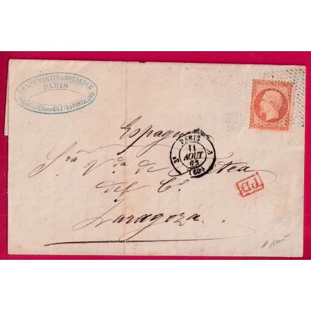 N°23 ROULETTE POINTILLES FINS PARIS 3E 60 3 POUR ZARAGOZA ESPAGNE SIGNE BAUDOT LETTRE