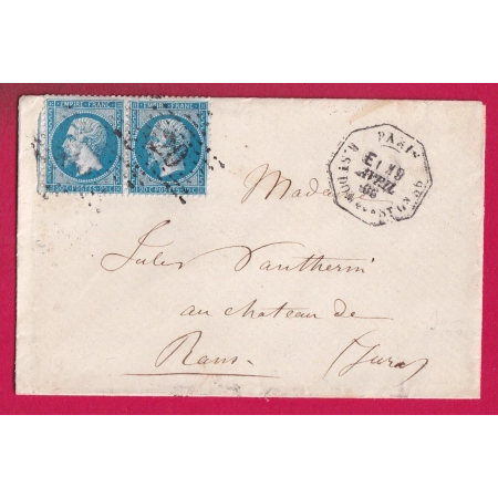 N°22 PAIRE PARIS LEVEE EXCEPTIONELLE ETOILE 20 R ST DOMque ST GN,56 POUR FRAISANS JURE 1866 LETTRE