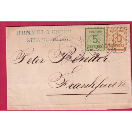 ALSACE LORRAINE N°4 + 5 STRASBOURG POUR FRAKNFURT ALLEMAGNE 1871 LETTRE