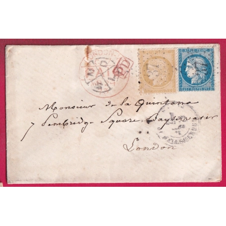 N°59 60 PARIS ETOILE 37 BT MALSHERBES POUR LONDRES LONDON ANGLETERRE 1873 LETTRE