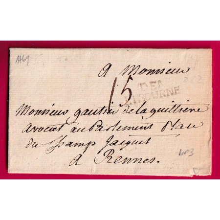 MARQUE DE LIBOURNE GIRONDE 1769 LENAIN N°3 INDICE 14 POUR RENNES ILLE ET VILAINE LETTRE COVER