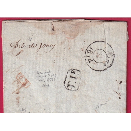 DEBOURSE MANUSCRIT DE JONCY SAONE ET LOIRE 1814 SIGNE BAUDOT INDICE 18 DEPART PARIS ACHAT VO BAUDOT 150€ 2013 LETTRE