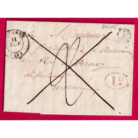 CAD TYPE 15 SEZANNE MARNE BOITE RURALE F BROYES DECIME RURAL FRANCHISE PROCUREUR DU ROI POUR EPERNAY 1841 LETTRE