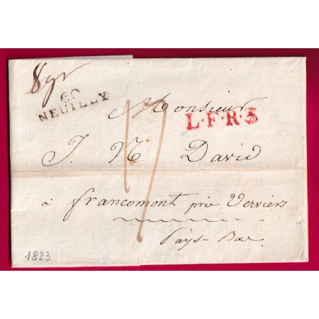 MARQUE 60 NEUILLY SEINE GRIFFE LFR3 POUR FRANCOMONT BELGIQUE PAYS BAS 1823 LETTRE