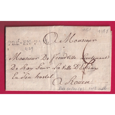 MARQUE PREZ EN PAILLE 1780 MAYENNE LENAIN N°3 INDICE 14 POUR ROUEN SEINE INFERIEURE LETTRE