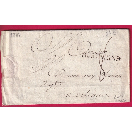 MARQUE MORTAIGNE MORTAGNE SUR SEVRE 1787 VENDEE LENAIN N°2 INDICE 16 ¨POUR ORLEANS LOIRET LETTRE