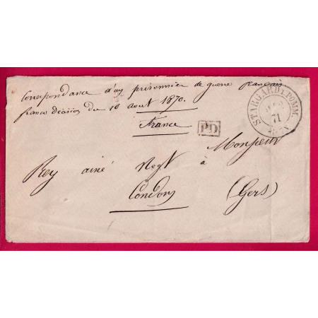 GUERRE 1870 PRISONNIER DE GUERRE STARGARD DI POMM. ALLEMAGNE PRUSSE POUR CONDOM GERS  LETTRE