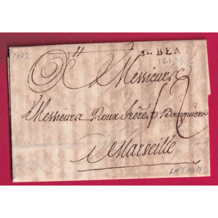MARQUE ST BEAT 1765 HAUTE GARONNE LENAIN N°1 INDICE 14 POUR MARSEILLE LETTRE
