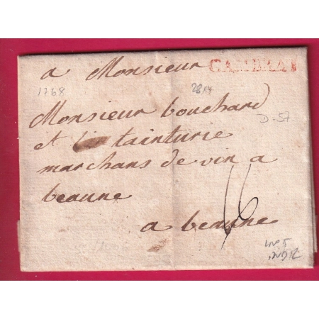 MARQUE CAMBRAI CAMBRAY NORD 1768 LENAIN N°5 INDICE 12 POUR BEAUNE LETTRE