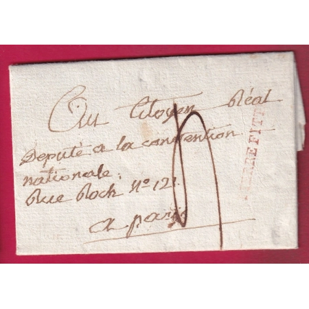 PETITE POSTE DE BANLIEUE PIERREFITTE SUR SEINE EN ROUGE POUR PARIS 1785 LETTRE