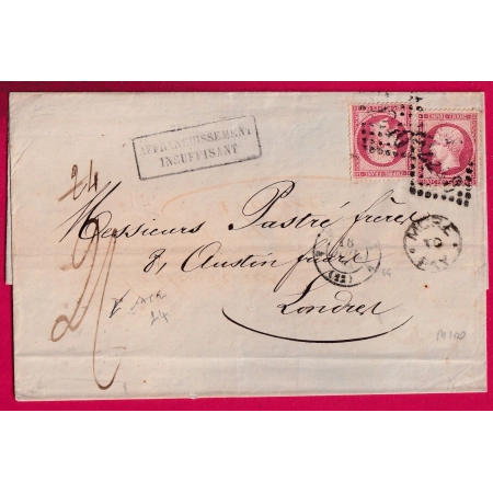 N°24 X2 GC 2240 MARSEILLE POUR LONDRES ANGLETERRE TAXE MANUSCRIT 24 AFFRAN INSUFF MORE TO PAY LETTRE