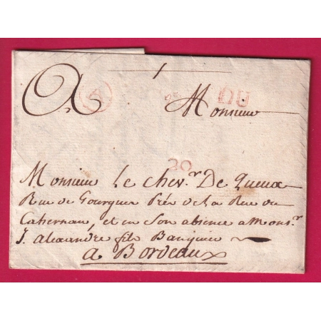 PETITE POSTE DE BORDEAUX A DANS UN CERCLE + DU ET 20 1768 TEXTE DU CAP HAITI ST DOMINGUE POUR BORDEAUX LETTRE