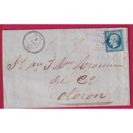 N°14 PC 3145 URDOS BASSES PYRENEES CAD TYPE 22 POUR OLORON LETTRE